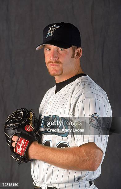 Pitcher Ryan Dempster of the Florida Marlins poses for a studio portrait during Spring Training Photo Day in Viera, Florida. Mandatory Credit: Andy...