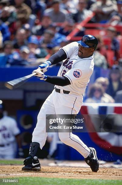 Bobby Bonilla of the New York Mets swings at the ball during the game against the Florida Marlins at the Shea Stadium in Flushing Meadows, New York....