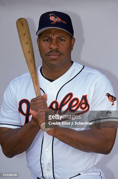 Outfielder Albert Belle of the Baltimore Orioles poses for a studio portrait during Spring Training Photo Day in Ft. Lauderdale, Florida. Mandatory...