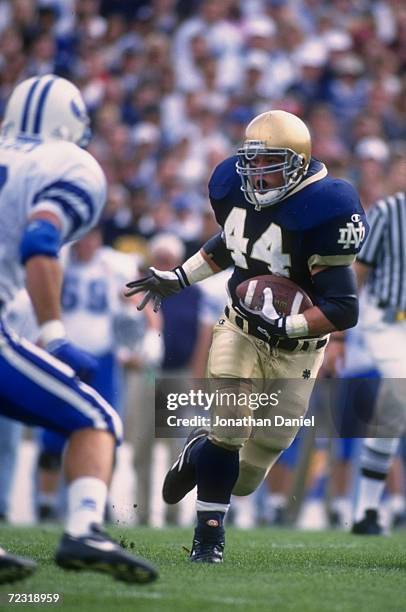 Fullback Marc Edwards of the Notre Dame Fighting Irish carries the football during the Fighting Irish's 21-14 loss to the BYU Caougars at Notre Dame...