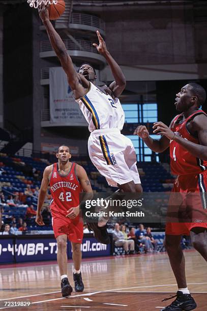 Forward Marshall Phillips of the Roanoke Dazzle shoots the ball during the NBDL game against the Fayetteville Patriots at the Crown Coliseum in...