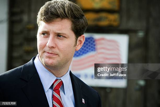 Democratic congressional candidate Patrick Murphy arrives at a campaign appearance at the Patrick E. Ward Memorial Park October 31, 2006 in...
