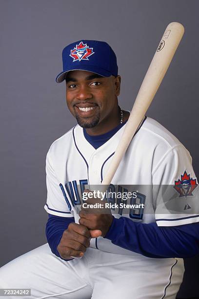 First baseman Carlos Delgado of the Toronto Blue Jays poses for a studio portrait during Blue Jays Picture Day at the Dunedin Stadium in Dunedin,...
