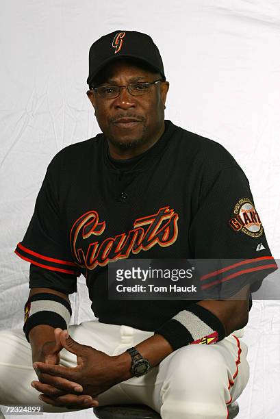 Dusty Baker of the San Francisco Giants poses for a photo during Team Photo Day at Scottsdale Stadium in Scottsdale, Az. Digital Photo. Photo by Tom...