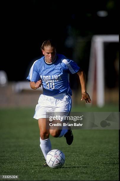 Danielle Boprgman of the North Carolina Tar Heels in action during a women''s soccer game against the Colorado Buffaloes at the Pleasant View Soccer...