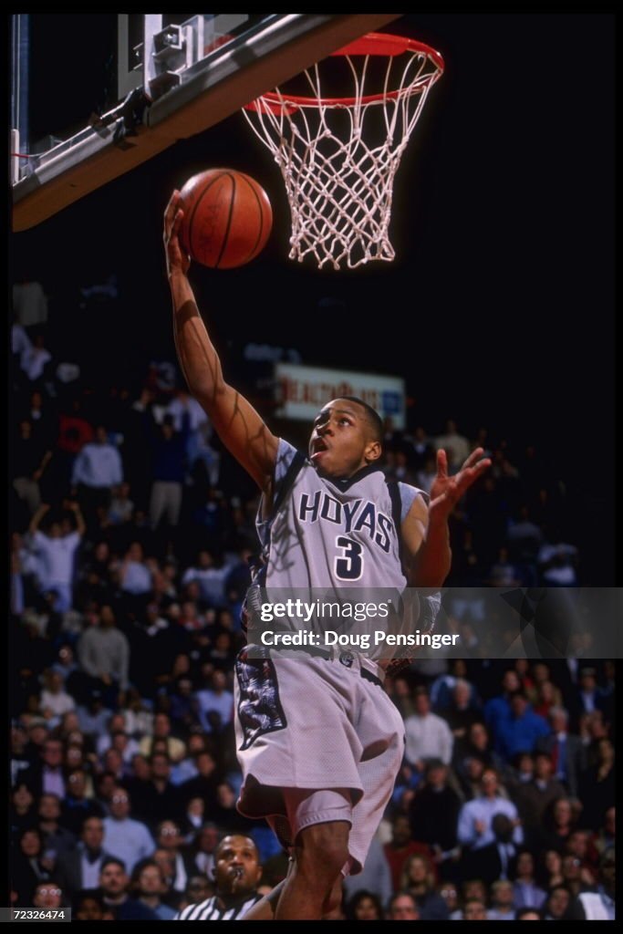 Guard Allen Iverson of the Georgetown Hoyas goes up for the slam