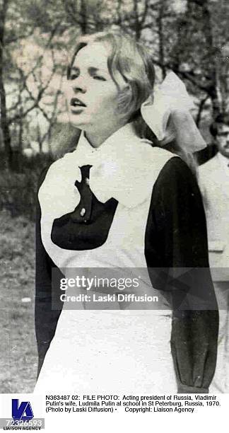 Acting president of Russia, Vladimir Putin's wife, Ludmila Putin at school in St Peterburg, Russia, 1970.