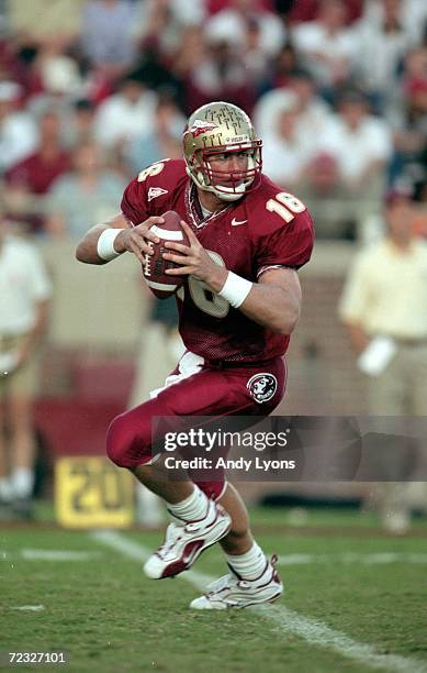 Chris Weinker of the Maryland Terrapins gets ready to pass the ball during the game against the Florida State Seminoles at the Doak Campbell Stadium...