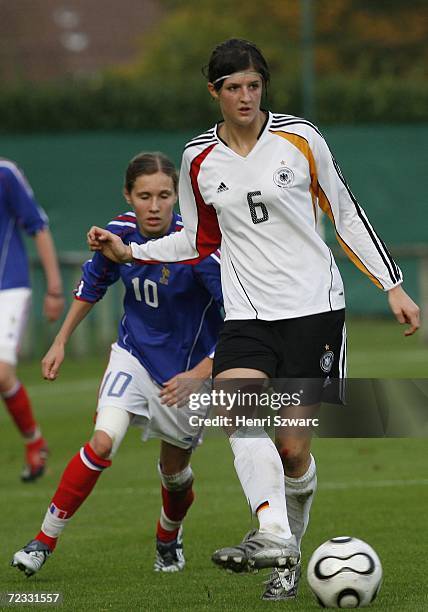 Stefanie Mirlach of Germany in action during the Women's U17 international friendly match between France and Germany on October 31, 2006 in...