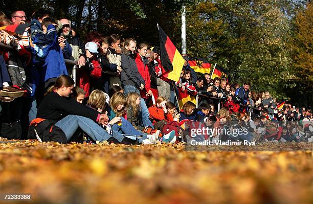 German fans follow the game during the women's U19 international friendly match between Germany and Sweden at the Jahn Stadium on November 1, 2006 in...