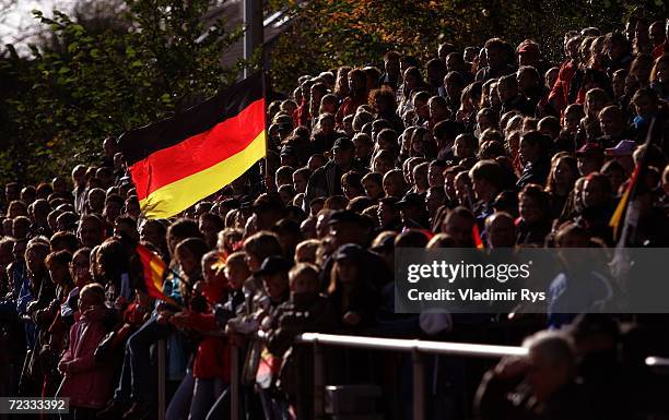 German fans follow the game during the women's U19 international friendly match between Germany and Sweden at the Jahn Stadium on November 1, 2006 in...