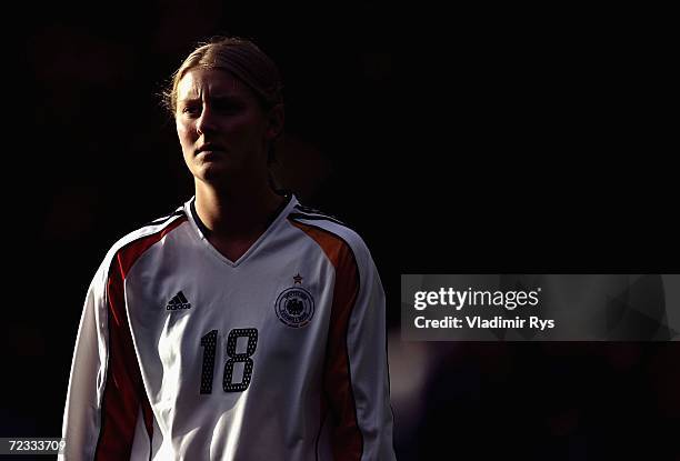 Marie Pollmann of Germany looks on during the women's U19 international friendly match between Germany and Sweden at the Jahn Stadium on November 1,...