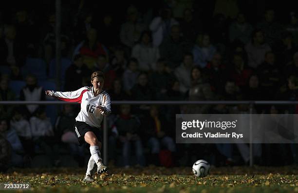 Vanessa Martini of Germany plays the ball during the women's U19 international friendly match between Germany and Sweden at the Jahn Stadium on...