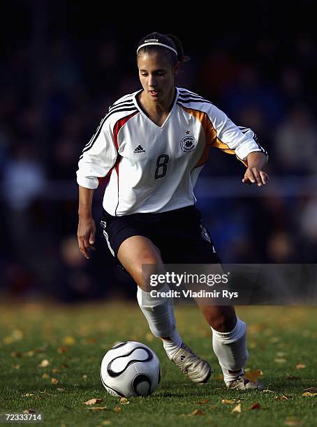 Nathalie Bock of Germany in action during the women's U19 international friendly match between Germany and Sweden at the Jahn Stadium on November 1,...
