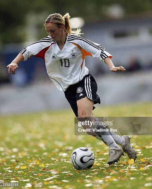 Maxine Mittendorf of Germany controls the ball during the women's U19 international friendly match between Germany and Sweden at the Jahn Stadium on...