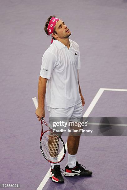 Dissapointed Arnaud Clement of France looks dejected after losing a game against James Blake of United State during day three of the BNP Paribas ATP...