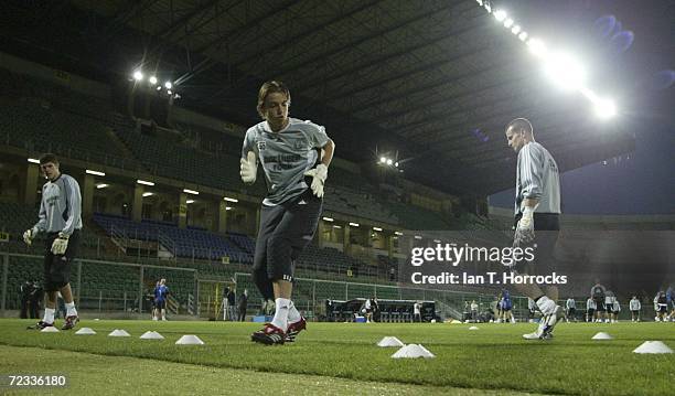 Newcastle goalkeeper Tim Krul takes part in a Newcastle United training session at the Stadio Renzo Barbera on November 1, 2006 in Palermo, Italy.