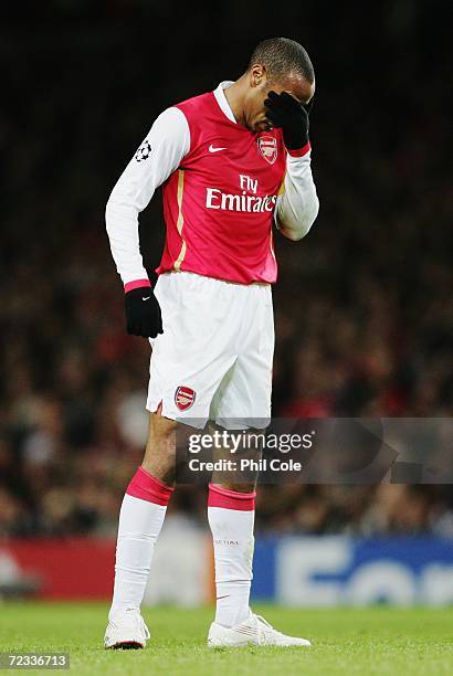 Thierry Henry of Arsenal shows his disappointment as a chance for his team goes wide during the UEFA Champions League Group G match between Arsenal...