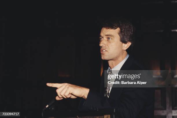 American lawyer and environmentalist Robert F. Kennedy Jr. At a speaking engagement, October 1994.