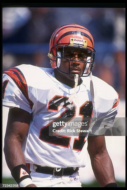 Running back James Brooks of the Cincinnati Bengals looks on during a game against the Cleveland Browns at Cleveland Stadium in Cleveland, Ohio. The...