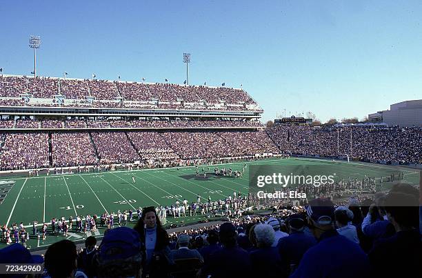 General view of the field taken from the stands during a game between the Colorado Buffaloes and the Kansas State Wildcats at the Wagner Field in...