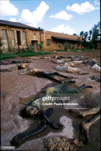 Bodies of Tutsi genocide victims lie outside a church in Rukara, Rwanda May 1994. One of the worst single acts of violence took place at the church,...