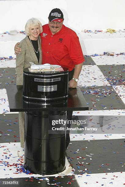 Team owners Bill and Gail Davis celebrate after Ward Burton driver of the Bill Davis Racing Dodge Intrepid R\\T won the 44th NASCAR Winston Cup...