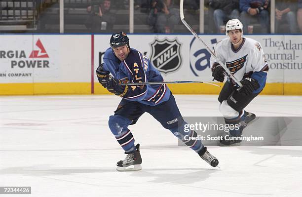 Glen Metropolit of the Atlanta Thrashers skates against the Washington Capitals during the NHL game on October 19, 2006 at Philips Arena in Atlanta,...