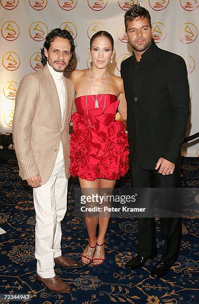 Actress Jennifer Lopez and her husband singer Marc Anthony pose with singer Ricky Martin at the 2006 Latin Recording Academy Person Of The Year...