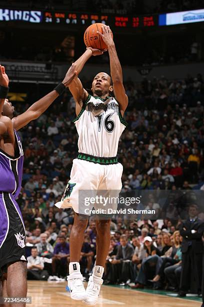 Troy Hudson of the Minnesota Timberwolves takes a shot against the Sacramento Kings on November 1, 2006 at the Target Center in Minneapolis,...