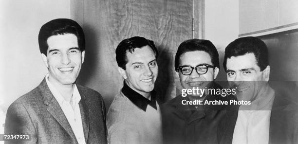 Italian-American vocal group The Four Seasons, circa 1964. Left to right: Bob Gaudio, Tommy DeVito, Charlie Calello and Frankie Valli.