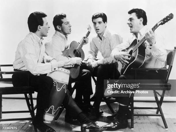 Italian-American vocal group The Four Seasons, circa 1963. Left to right: Frankie Valli, Tommy DeVito, Bob Gaudio and Nick Massi .