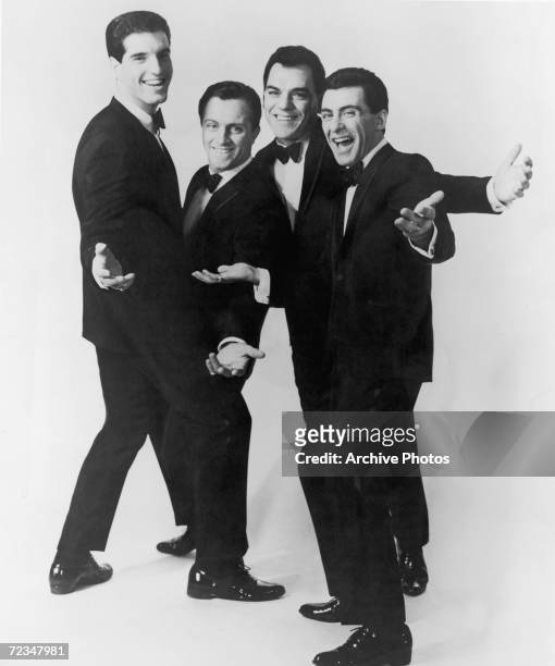 Italian-American vocal group The Four Seasons, circa 1963. Left to right: Bob Gaudio, Tommy DeVito, Nick Massi and Frankie Valli.