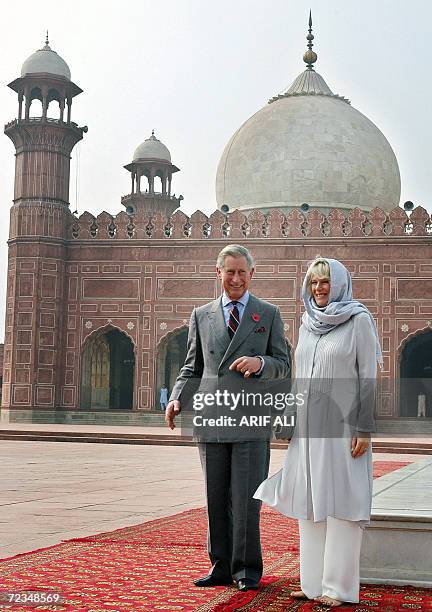 Britain's Prince Charles and his wife Camilla, Duchess of Cornwall, visit the historical Badshahi Mosque in Lahore, 02 Novembrer 2006. Prince Charles...