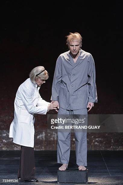 French actors Eleonor Hirt and Pascal Omhovere perform a scene of Irish writer Samuel Beckett's play "Catastrophe" directed by Michael Lonsdale 02...