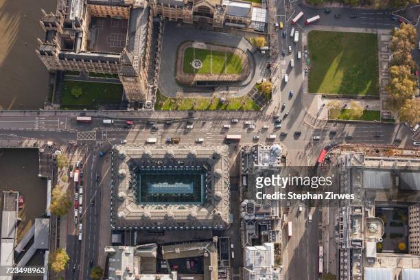 directly above view of westminster bridge and big ben, london, england, uk - london aerial stock pictures, royalty-free photos & images