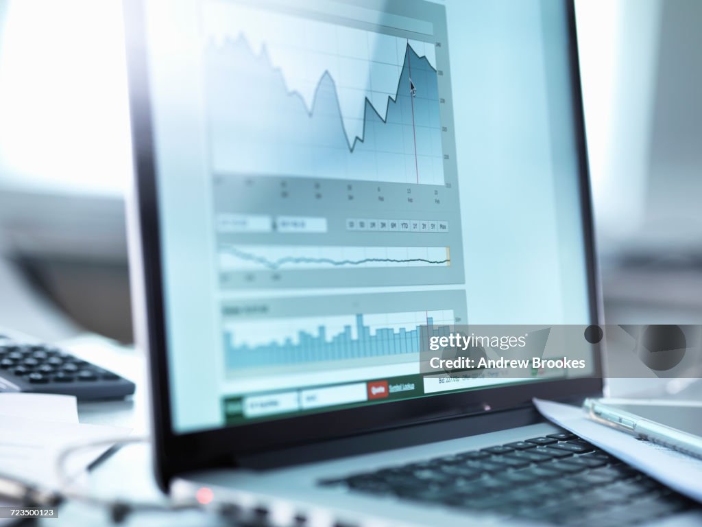 Share price data from investors portfolio on a laptop computer screen