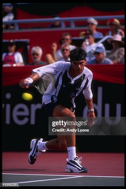 Mark Phillippoussis hits the ball during the Du Maurier Open at York University in Toronto, Ontario. Mandatory Credit: Andy Lyons /Allsport