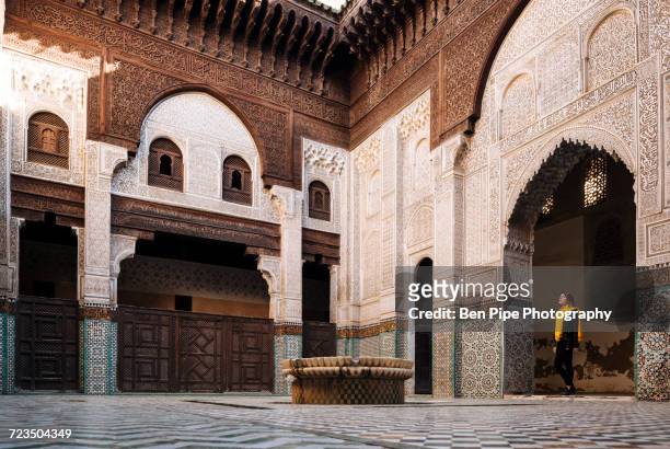 interior of madrasa bou inania, meknes, morocco, north africa - meknes stock pictures, royalty-free photos & images