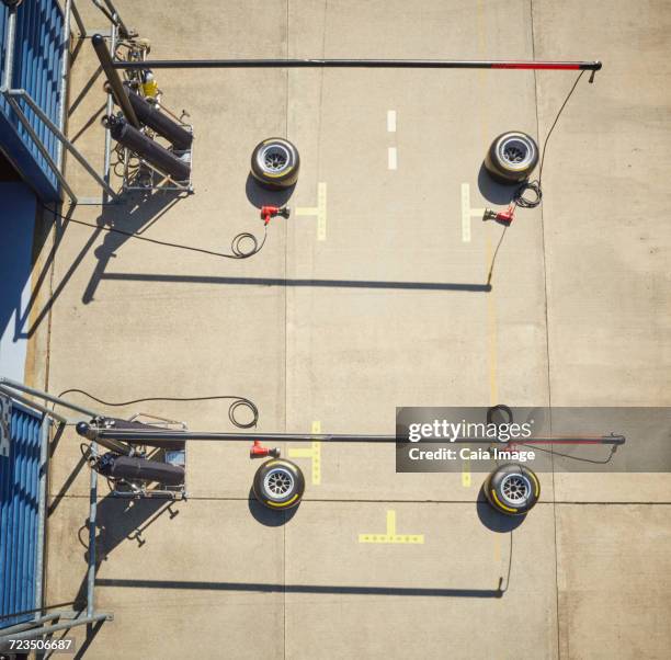 Overhead view pit stop equipment