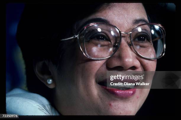 Corazon Aquino sits December 4, 1986 in her office in Manila, Philippines. Widow of assassinated Filipino senator Benigno Aquino, Corazon Aquino...