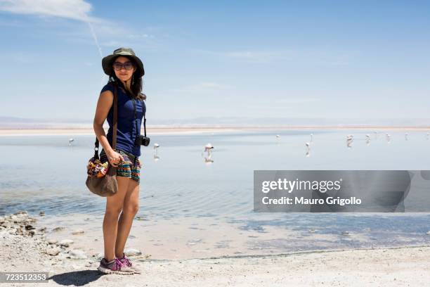 woman by lake, san pedro de atacama, chile - san pedro de atacama bildbanksfoton och bilder