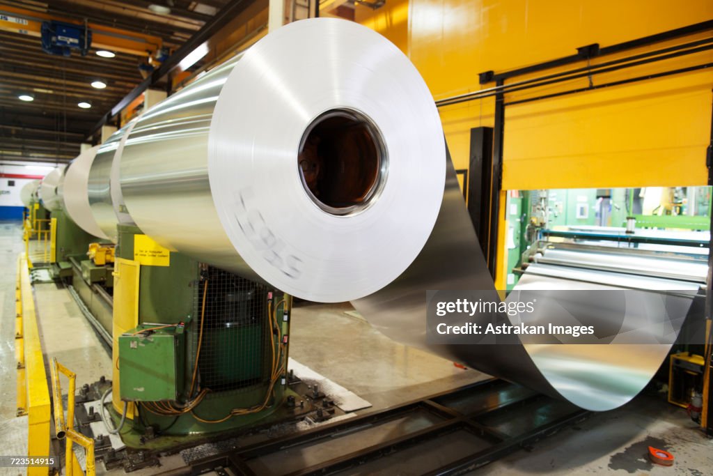 Aluminium metal rolled up in factory