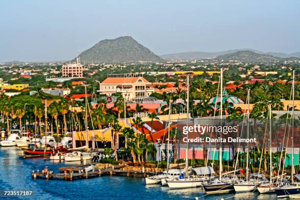 aerial view of marina, oranjestad, aruba - oranjestad stock pictures, royalty-free photos & images