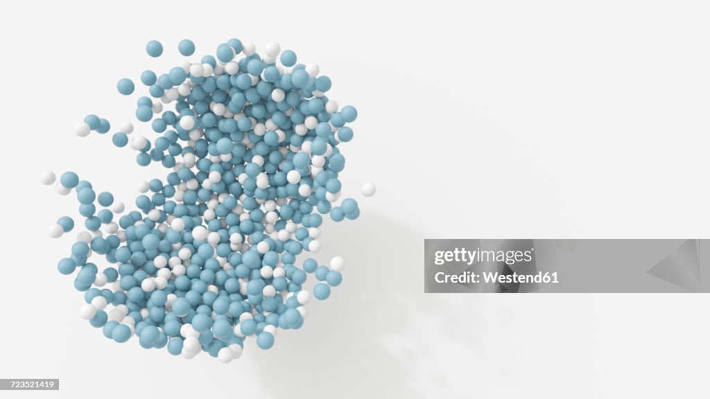 Lots of blue and white spheres, 3d rendering