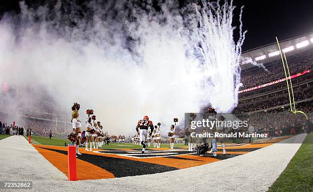 Safety Kim Herring of the Cincinnati Bengals runs onto the field during pre-game introductions against the Denver Broncos October 25, 2004 at Paul...