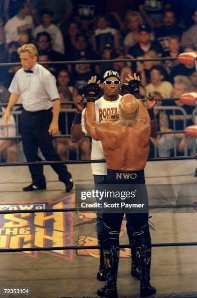 Dennis Rodman faces Hollywood Hogan during the WCW Bash at the Beach at the Cox Arena in San Diego, California. Mandatory Credit: Scott Paymer...