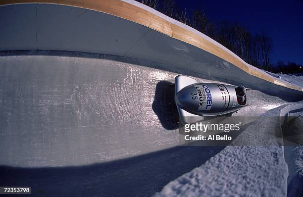 General view of the Bobsled Event at the Goodwill Games at Mnt. Van Hoevenberg in Lake Placid, New York. Mandatory Credit: Al Bello /Allsport