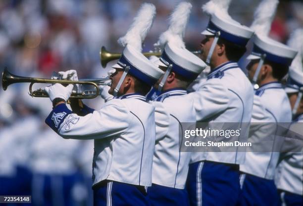 The marching band of tthe BYU Cougars plays at half time of the Cougars 31-3 victory over the SMU Mustangs at Cougar Stadium in Provo, Utah....