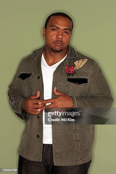 Music producer Timbaland poses for a portrait in the backstage studio during the 13th annual MTV Europe Music Awards 2006 at the Bella Center on...